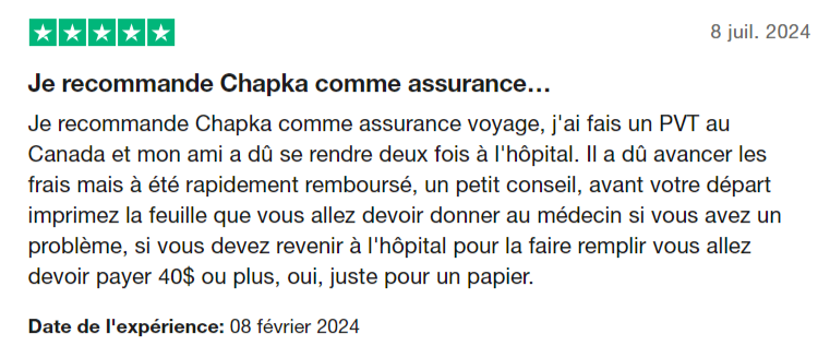 avis sur l'assurance Chapka Canada