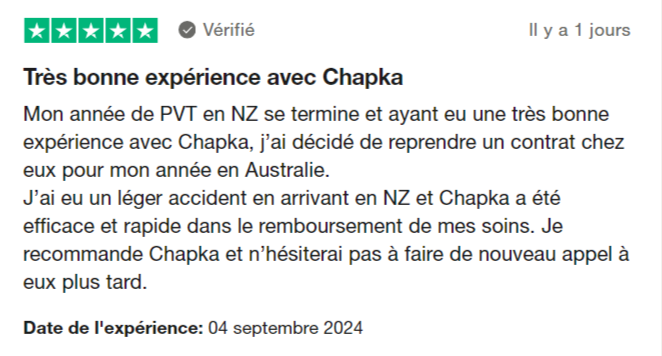 avis sur l'assurance chapka Nouvelle-Zélande